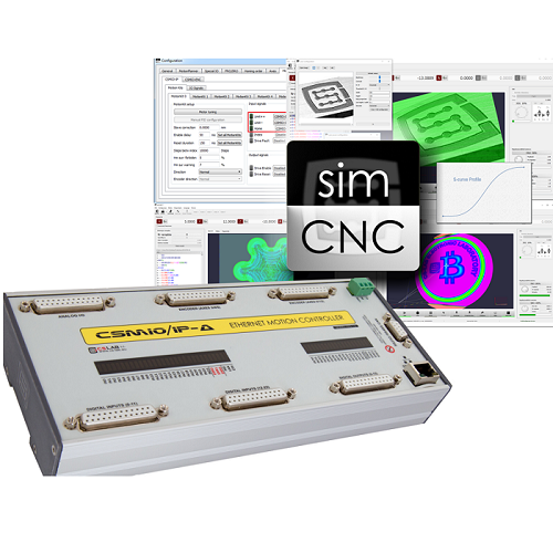 6-axis CNC control system. CSMIO/IP-A board with simCNC Software